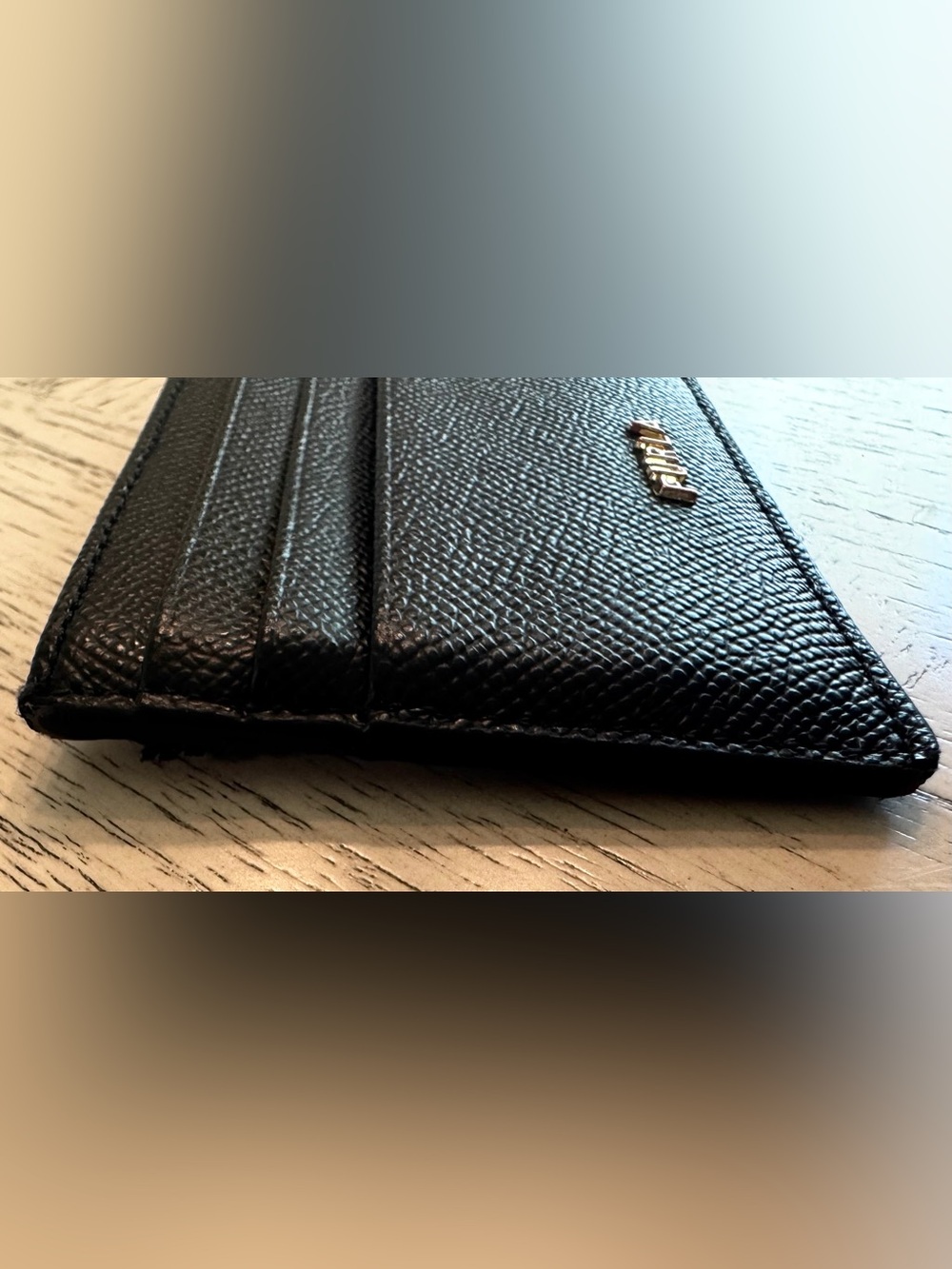 Furla Black Textured Leather Card Holder Gold Tone Logo Card Case - Picture 7 of 10